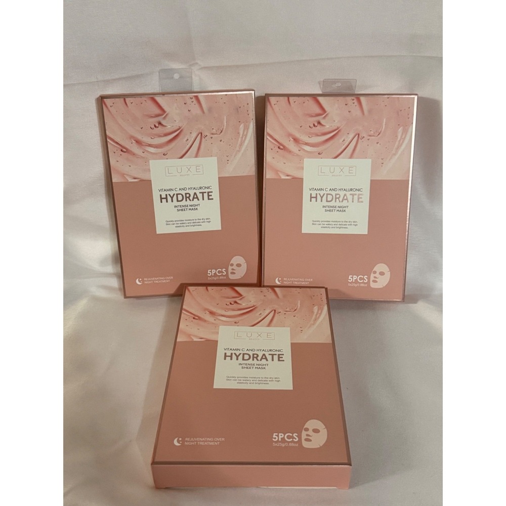 Luxe Beauty Vitamin C Hyaluronic Sheet Mask 15 Masks Lot (3 Boxes) NEW